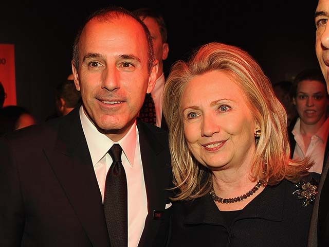 NEW YORK, NY - APRIL 24: Matt Lauer, Secretary of State Hillary Rodham Clinton Brian Williams and attend the TIME 100 Gala, TIME'S 100 Most Influential People In The World, cocktail party at Jazz at Lincoln Center on April 24, 2012 in New York City. (Photo by Larry Busacca/Getty Images …