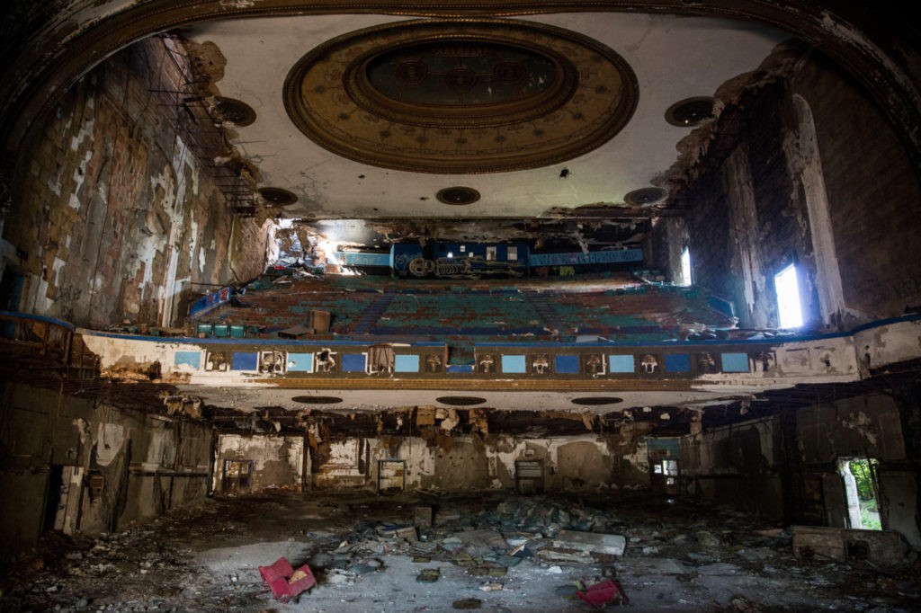 DETROIT, MI - SEPTEMBER 04: Remnants of Detroit's historic Eastown Theatre are seen on September 4, 2013 in Detroit, Michigan. The theatre operated as a movie theater, music venue and church off-and-on from 1931 until 2004; the building could seat 2,500 people. Since 2004 it has been abandoned and fallen into disrepair. Detroit has an astonishing 78,000 abandoned buildings across its 142 square miles. Last month the city declared bankruptcy, the largest municipality to ever do so in the United States. (Photo by Andrew Burton/Getty Images)