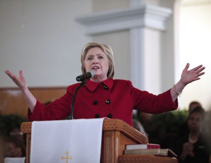 DETROIT, MI - MARCH 6: Democratic Presidential Candidate Hillary Clinton speaks at the Russell Street Baptist Church March 6, 2016 in Detroit, Michigan. Clinton is campaigning in Michigan ahead of the primary on March 8. (Photo by Bill Pugliano/Getty Images)