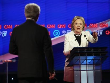 Democratic Presidential candidate Hillary Clinton answers the question by Wolf Blitzer whi