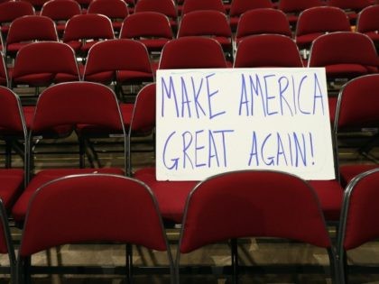 A sign seen ahead of the third day of the Republican National Convention, July 20, 2016 in Cleveland, Ohio.