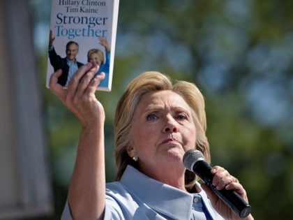Democratic presidential nominee Hillary Clinton talks about the book "Stronger Together" during a Labor Day rally September 5, 2016 in Cleveland, Ohio. / AFP / Brendan Smialowski (Photo credit should read BRENDAN SMIALOWSKI/AFP/Getty Images)