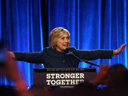 Democratic presidential nominee former Secretary of State Hillary Clinton speaks during he