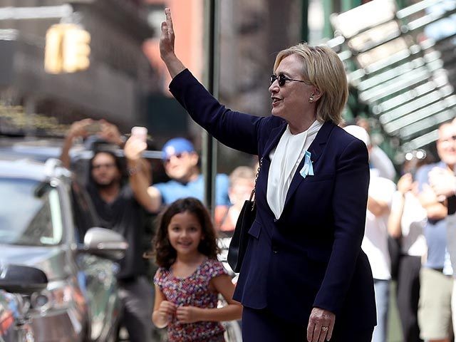 NEW YORK, NY - SEPTEMBER 11: Democratic presidental nominee former Secretary of State Hillary Clinton leaves the home of her daughter Chelsea Clinton on September 11, 2016 in New York City. Hillary Clinton left a September 11 Commemoration Ceremony early after feeling overheated and went to her daughter's house to …