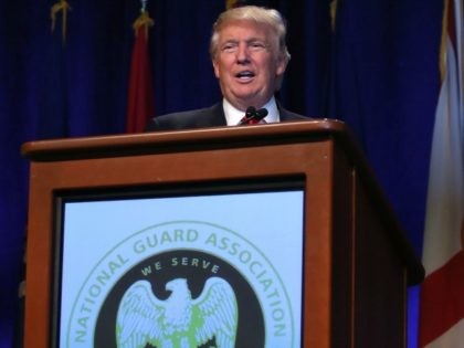 Donald Trump addresses the National Guard Association of the United States' 138th general conference & exhibition, September 12, 2016 in Baltimore, Maryland.
