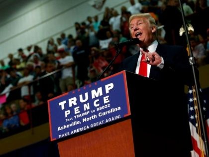 ASHEVILLE, NC - SEPTEMBER 12: Republican presidential candidate Donald Trump speaks to s