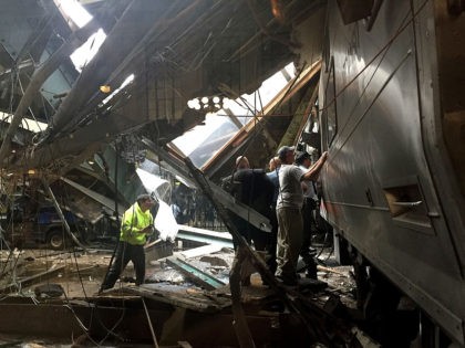 HOBOKEN, NJ - SEPTEMBER 29: after a NJ Transit train crashed in to the platform at the Ho