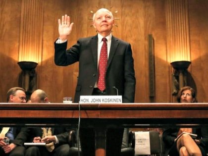 WASHINGTON, DC - APRIL 15: IRS Commissioner John Koskinen is sworn in before testifying before a Senate Homeland Security and Governmental Affairs Committee on Capitol Hill April 15, 2015 in Washington, DC. On the sixtieth anniversary of the Internal Revenue Services April 15th deadline the committee is hearing testimony on …
