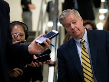 WASHINGTON, DC - MAY 9: Sen. Lindsey Graham (R-SC) speaks with reporters after a vote at the U.S. Capitol, May 9, 2016, in Washington, DC. Senate Democrats defeated a procedural vote on an energy bill, which increases funding for the Department of Energy and Army Corps of Engineers. (Photo by …