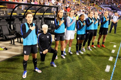 COLUMBUS, OH - SEPTEMBER 15: Megan Rapinoe #15 of the U.S. Women's National Team kne