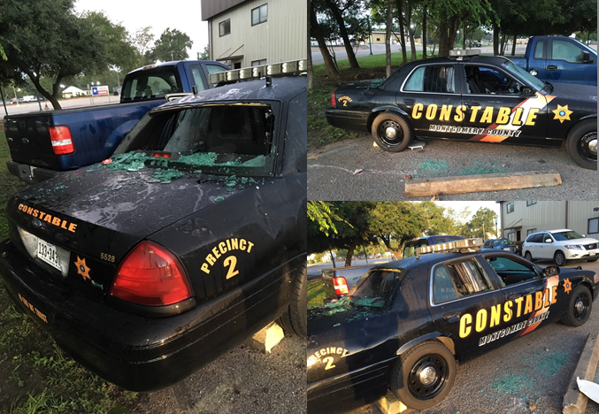 Damaged Pct 2 Constable's Patrol Car. {Photo: Scott Engle/Montgomery County Police Reporter)