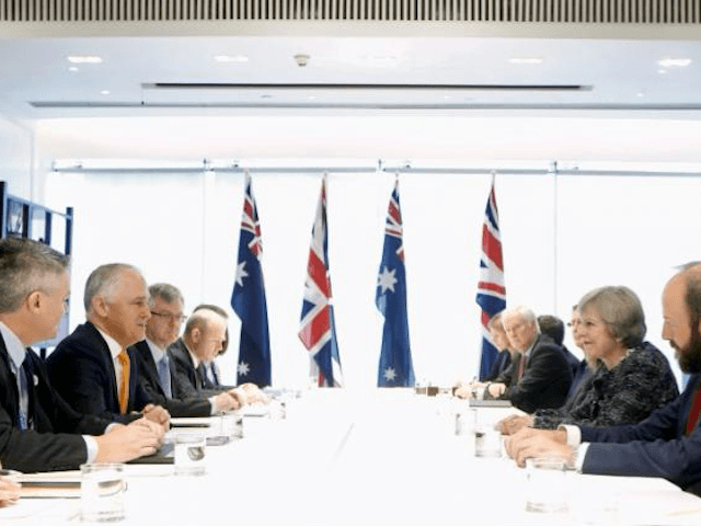 British Prime Minister Theresa May meets Australian Prime Minister Malcolm Turnbull during