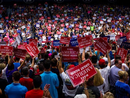 AKRON, OH - AUGUST 22: Republican Presidential candidate Donald Trump addresses supporters