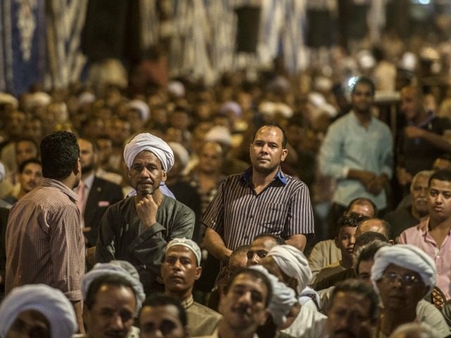 Egyptian men attend a campaign meeting of the main 'For The Love of Egypt' coalition ahead of the parliamentary elections on September 29, 2015 in the city of Qena, some 650 km (400 miles) south of Cairo. The current mood in the Arab world's most populous nation was evident at …