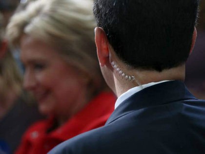 AMES, IA - JANUARY 30: A U.S. secret service agent looks on as democratic presidential can