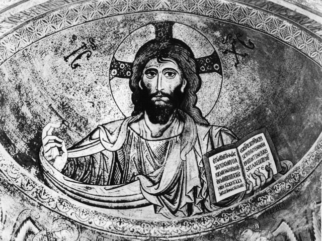 circa 1900: A mosaic of Christ from the Cathedral in Il Salvatore, Cefalm, Sicily. (Photo