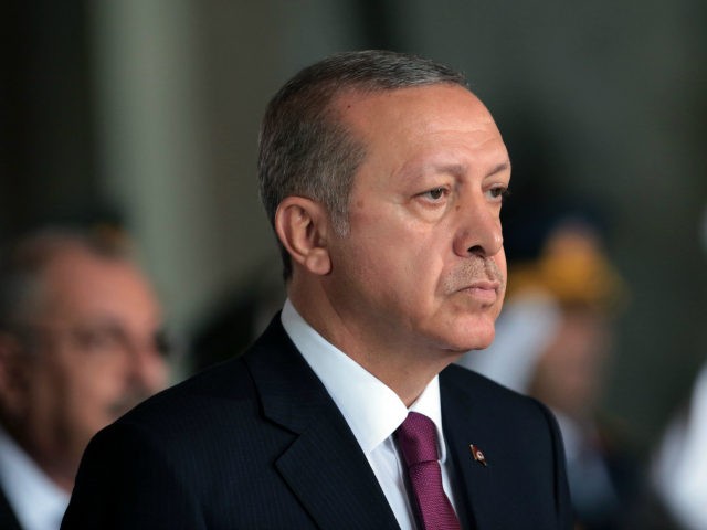 Turkish President Recep Tayyip Erdogan stands at the mausoleum of modern Turkey's founder