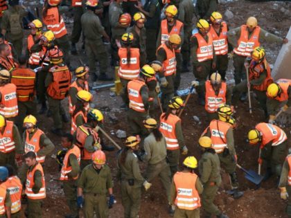 sraeli rescue workers gather at the site where a building collapse on September 5, 2016 in