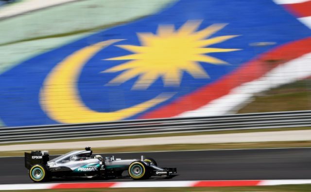 Mercedes driver Lewis Hamilton in action during the first free practice session ahead of t