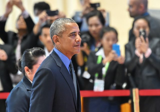 US President Barack Obama arrives for the 11th East Asia Summit at the Association of Sout