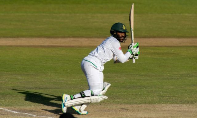 South African batsman Temba Bavuma plays a shot of the second Test Match between South Afr