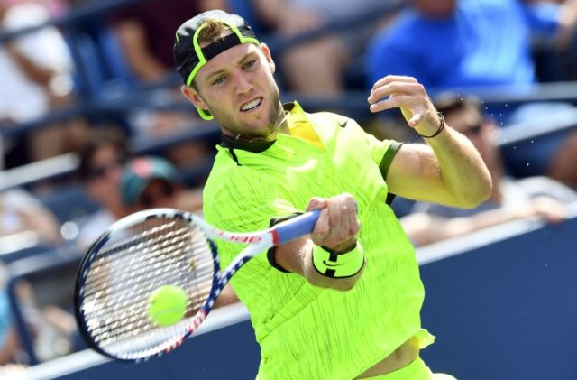 Jack Sock of the US hits a return against Marin Cilic Croatia during their 2016 US Open Me