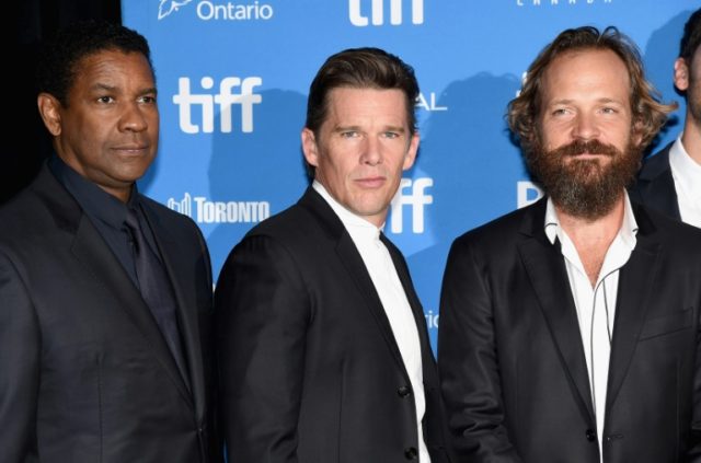 Actors Denzel Washington, Ethan Hawke and Peter Sarsgaard attend 'The Magnificent Seven' p