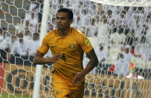 Australia's Tim Cahill celebrates after scoring a goal during their World Cup 2018 Asia qu