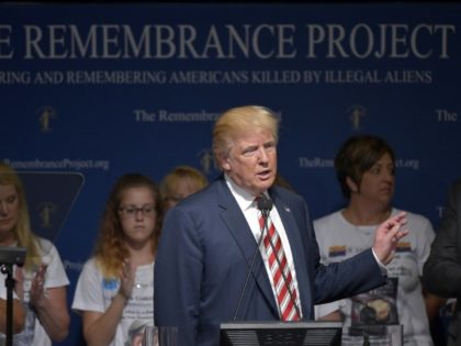 Republican presidential nominee Donald Trump speaks at The Remembrance Project luncheon in Houston, Texas, on September 17, 2016