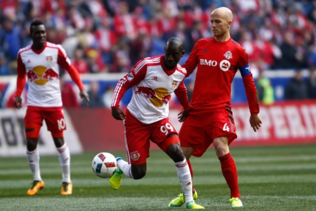 Bradley Wright-Phillips (C) of New York Red Bulls has become the first player in MLS histo