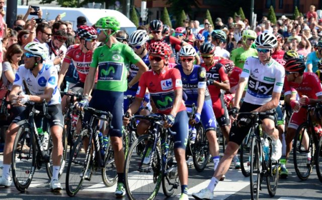 Sky's British cyclist Christopher Froome, Movistar's Colombian cyclist Nairo Quintana and