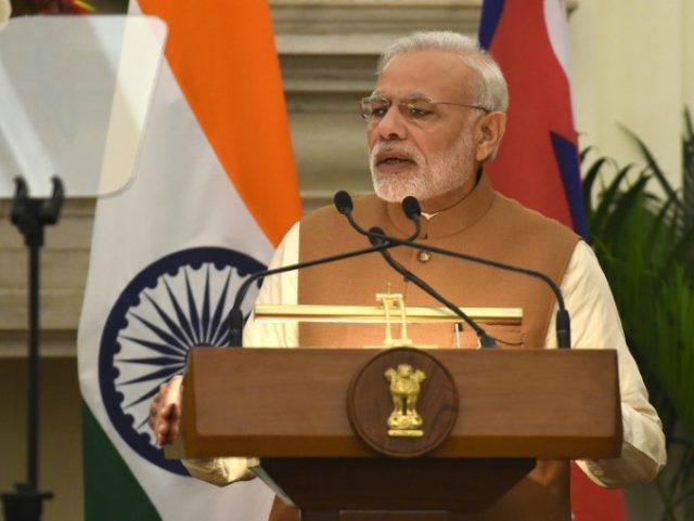 Indian Prime Minister Narendra Modi speaks during a joint press conference with Nepalese P