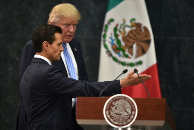 US presidential candidate Donald Trump (right) and Mexican President Enrique Pena Nieto pr