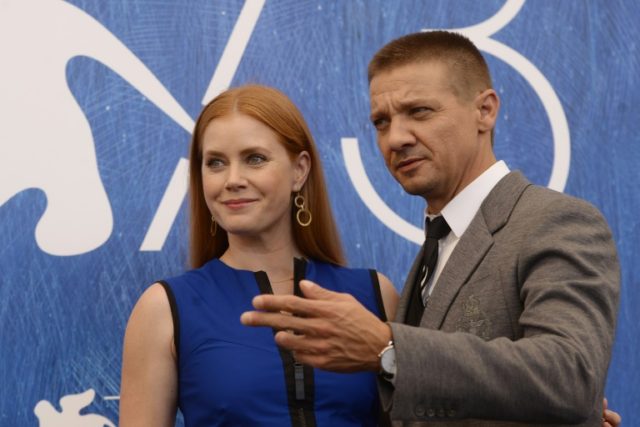 Actors Jeremy Renner and Amy Adams attend the Venice Film Festival for the presentation of