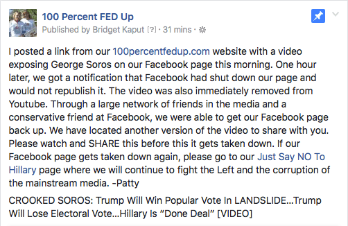 100 PERCENT FED UP GEORGE SOROS FACEBOOK MESSAGE POST