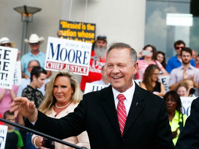 Alabama Chief Justice Roy Moore speaks to the media during a news conference in Montgomery, Ala., on Monday, Aug. 8, 2016.