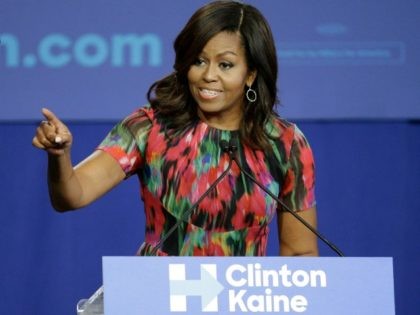 First lady Michelle Obama speaks during a campaign rally for Democratic presidential candi