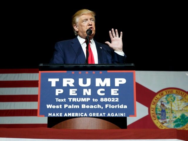 Republican presidential candidate Donald Trump speaks during a campaign rally at the South Florida Fairgrounds and Convention Center, Thursday, Oct. 13, 2016, in West Palm Beach, Fla. (