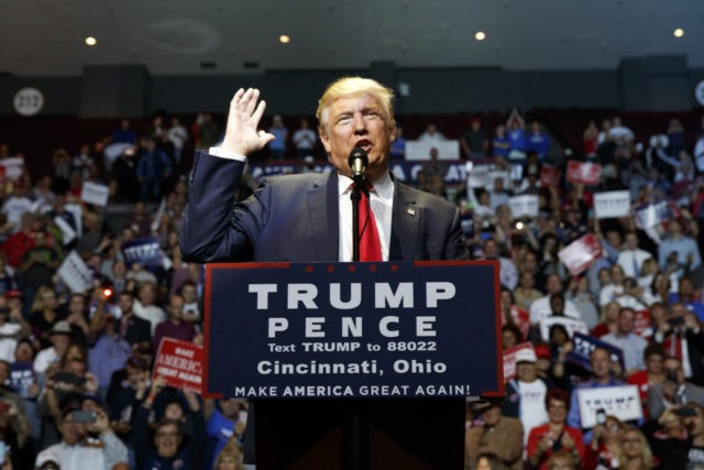 Republican presidential candidate Donald Trump speaks during a campaign rally, Thursday, O