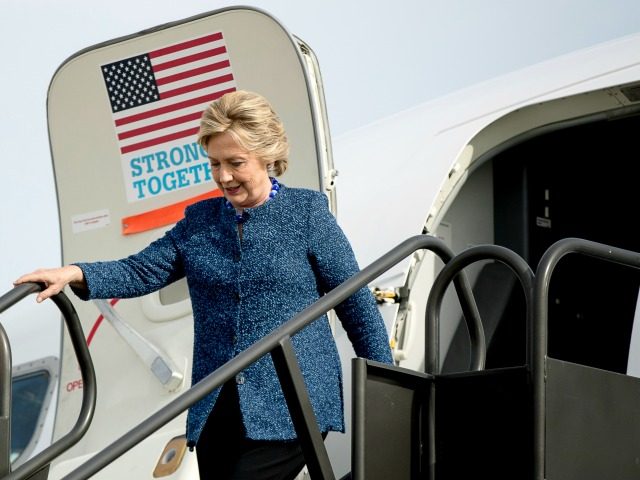 Democratic presidential candidate Hillary Clinton arrives at Eastern Iowa Airport in Cedar