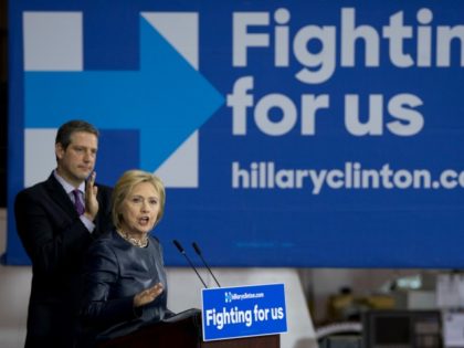 emocratic presidential candidate Hillary Clinton joined by Rep. Tim Ryan, D-Ohio., speaks