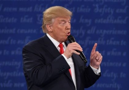 US Republican presidential candidate Donald Trump speaks during the second presidential de