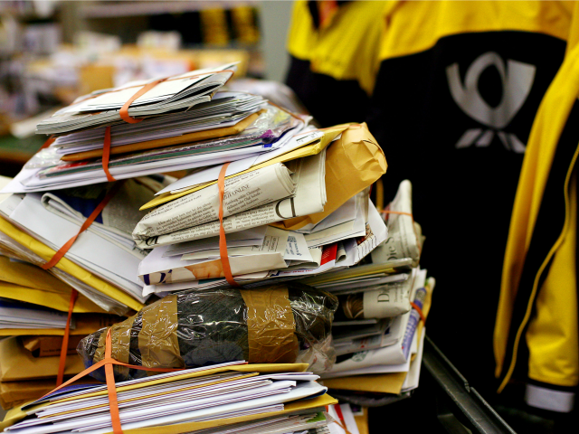 Picture taken on February 17, 2011 shows letters piled up at the letter sorting center of
