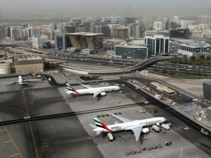 An aerial view shows Dubai international airport, home to the national carrier Emirates Airways, on May 27, 2012. AFP PHOTO/KARIM SAHIB (Photo credit should read KARIM SAHIB/AFP/GettyImages)