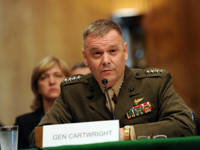 US Marine Corps General James Cartwright testifies before a full committee hearing on ballistic missile defense programs in review of the Defense Authorization Request for FY2010 and the Future Years Defense Program at the Dirksen Senate Office on the Captiol Hill in Washington, DC, on June 16, 2009. AFP PHOTO/Jewel …