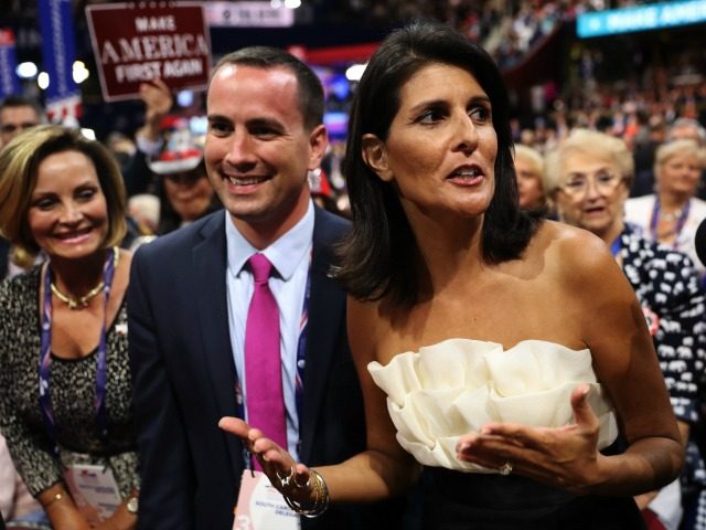 South Carolina Gov. Nikki Haley poses attends the third day of the Republican National Con