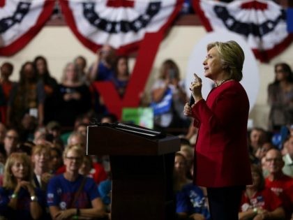 Democratic presidential nominee former Secretary of State Hillary Clinton speaks during a