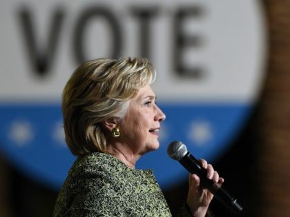 Democratic presidential nominee Hillary Clinton speaks during a campaign rally at The Smit