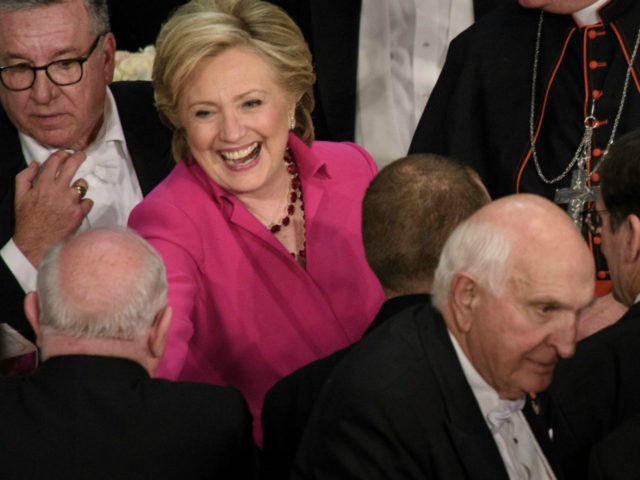 Democratic presidential nominee Hillary Clinton greets attendees after the Alfred E. Smith Memorial Foundation Dinner at Waldorf Astoria October 20, 2016 in New York.