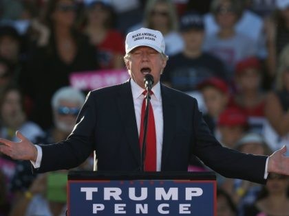 Republican presidential candidate Donald Trump speaks during a campaign rally at the Colli